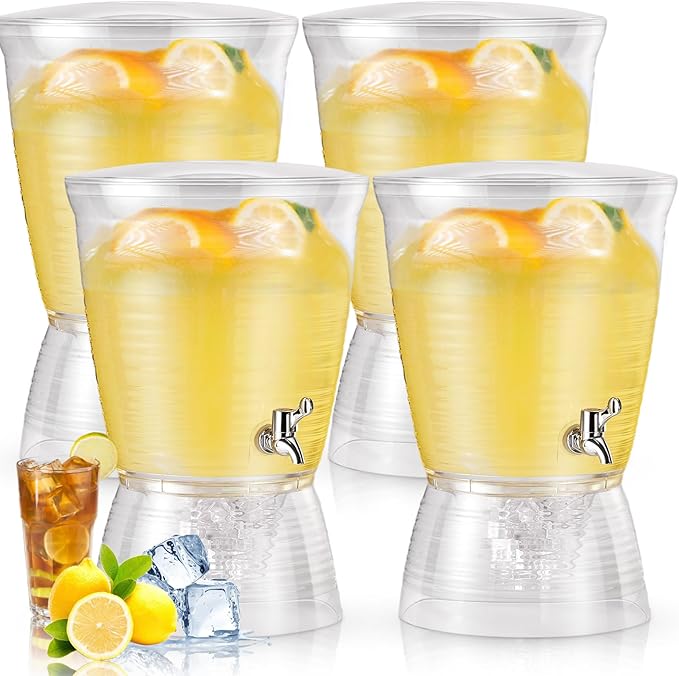 Tioncy 4 Pcs Acrylic Beverage Dispenser with Spigot 2.7 Gallon/ 10 l Clear Drink Water Dispenser Countertop with Detachable Base Iced Juice Container Unbreakable for Wedding Party by Tioncy