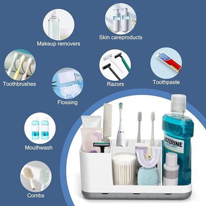 QIYVLOS Bathroom Organizers and Storage, 8 Slots Detachable Toothbrush Holders for Bathrooms, Anti-Slip Bathroom Countertop Organizer with Drainage Hole Vanity Storage (Ivory)