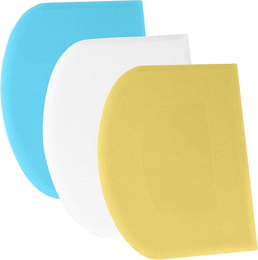 SURDOCA Dough Scraper Bench Scraper - 3P 13x7.9" Plastic Flexible Bowl Scraper, Sharp Edge & Angles Cake Scraper. Non-Slip Bakeware Decorating Tools Sculpting & Modeling Tools - Yellow+White+Blue by SURDOCA