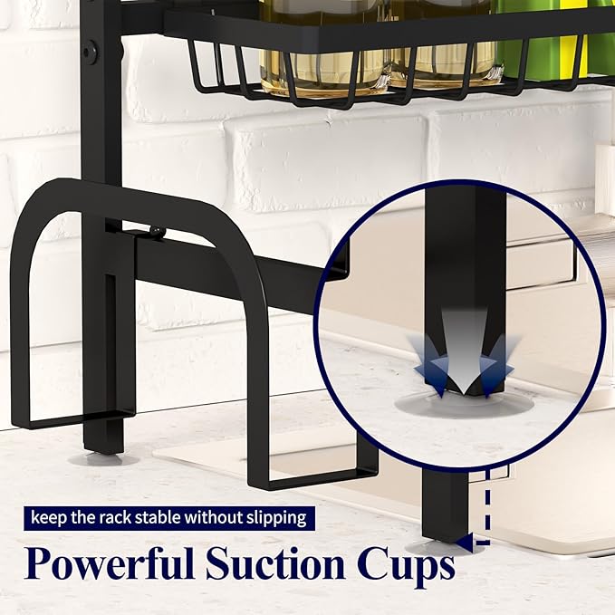 Kitsure Over The Sink Dish Drying Rack - 30.0" to 33.9" x 21.5", Adjustable Sink Drying Rack for Kitchen Sink with Multifunctional Baskets, Black - Image 7