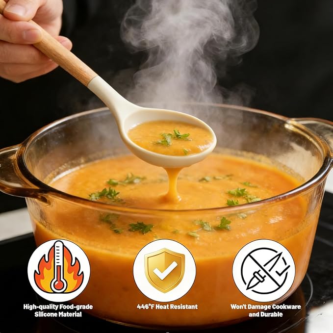 Silicone Cooking Utensil Set,12 PCS Cooking Kitchen Utensils Set, Nonstick Kitchen Utensils 446°F Heat-Resistant Cookware Kitchen Tools of Spoon,Brush,Whisk,Spatula,Turner Tongs (Khaki) - Image 4