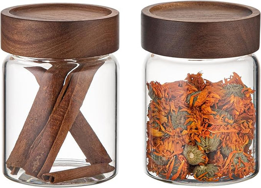 10 oz Small Glass Jars with Top Screw Lid Round Herb Coffee Bean Ground Storage Canister Clear Glass Food Container for Pantry Sugar Tea Coffee Bean Spice Nuts Cookies Bath Salts (2×300ml(10oz)) by Patoper