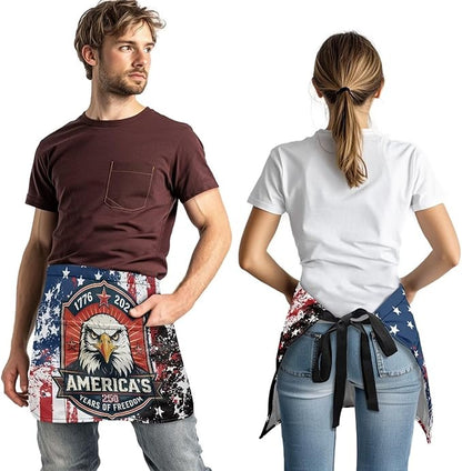 Server Apron with 3 Pockets, Waterproof Oil Waitress Waiter Half Apron for Restaurant Hotel Kitchen Cafe