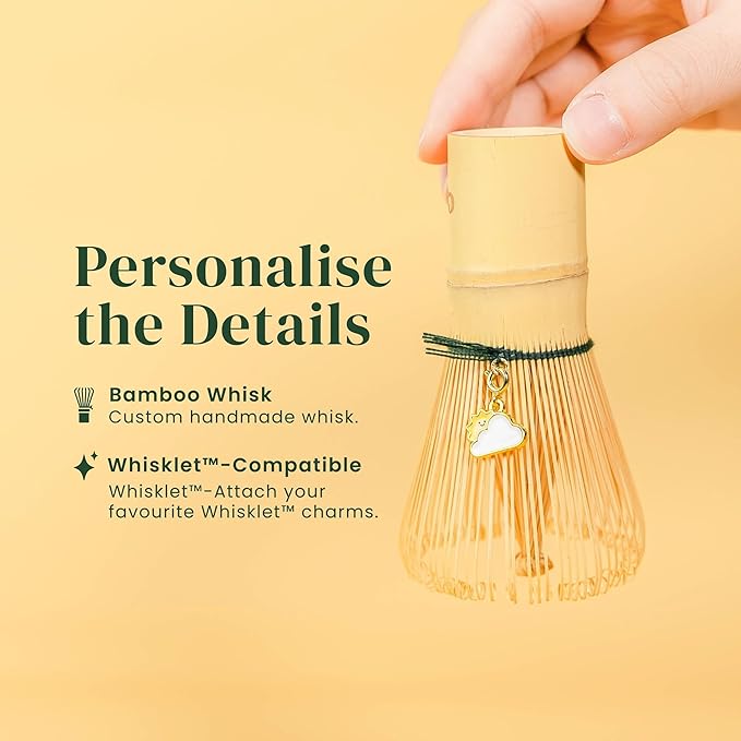 Crafti Matcha Whisk With Removable Whisklet™ Charm | Natural Bamboo | Included Matcha Whisk Charm: Golden Hour SunCloud Whisklet™