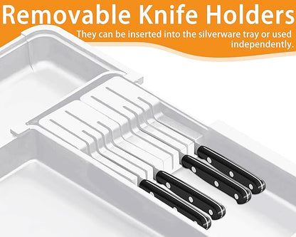 Homecor Silverware Organizer for Kitchen Drawer, Expandable Utensil Drawer Organizer with 2 Knife Block, Flatware and Cutlery Holder, Adjustable Plastic Storage for Spoons Forks Knives - Image 6