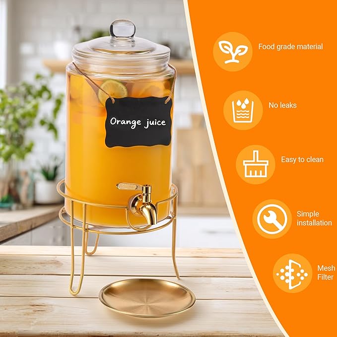 1 Pack1 Gallon Glass Drink Dispensers For Parties.Beverage Dispenser,Glass Drink Dispenser With Stand - Image 4