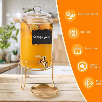 1 Pack1 Gallon Glass Drink Dispensers For Parties.Beverage Dispenser,Glass Drink Dispenser With Stand - Image 4