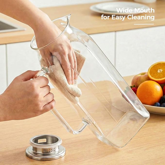 2 Pack 2 Liters 68 oz Square Glass Pitcher with Lid, Water Pitchers with Handle for Fridge, Borosilicate Glass Carafe for Hot/Cold Drink, Large Iced Tea Pitcher for Jug, Coffee, Juice, Milk, Beverage
