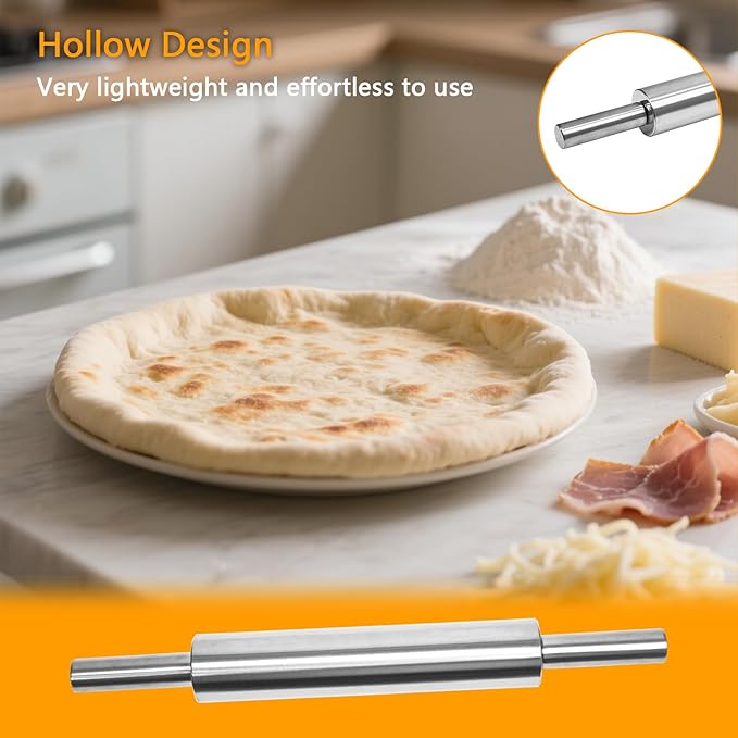 17-Inch Stainless Steel Rolling Pin for Baking - Heavy Duty Metal Dough Roller with Non-Slip Handles for Pizza, Chapati, Cookies & Pastry - Dishwasher Safe - Image 5