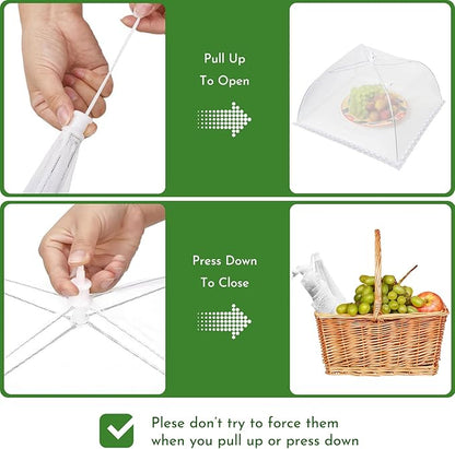 Mesh Food Covers for Outside - 9 Pack Upgraded 1 Extra Large 40x24 in & 8 Large 17x17 in Food Tent Food Cover Outdoors Party Collapsible Picnic Nets Umbrella Mesh Screen Pop Up Food Dome (White)
