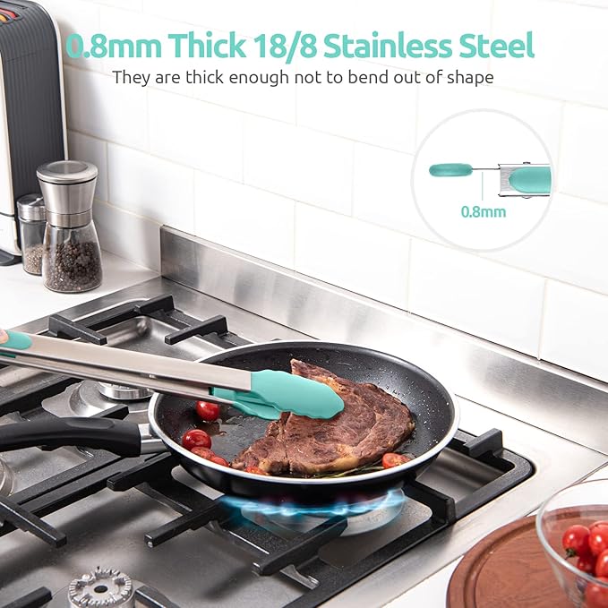 600ºF Heat Resistant Kitchen Tongs: U-Taste 16 in Extra Long Large Silicone Cooking Tong with Sturdy Non Stick Rubber Tips & Non Slip Silicon Coated 18/8 Stainless Steel Handle for Grill BBQ(Aqua Sky) - Image 5