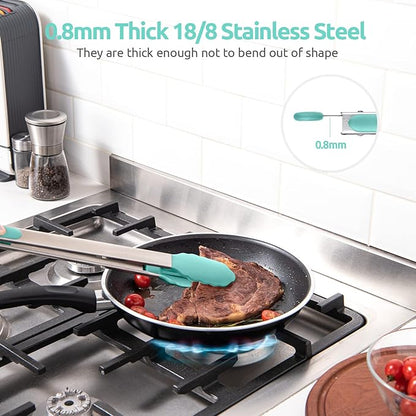 600ºF Heat Resistant Kitchen Tongs: U-Taste 16 in Extra Long Large Silicone Cooking Tong with Sturdy Non Stick Rubber Tips & Non Slip Silicon Coated 18/8 Stainless Steel Handle for Grill BBQ(Aqua Sky) - Image 5