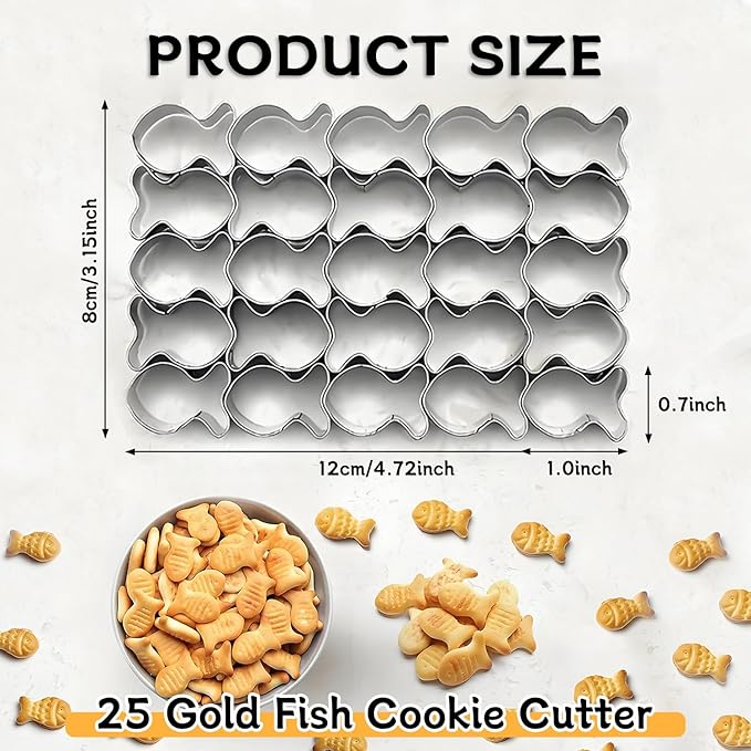 GoldFish Cracker Cutter, 25 Cavity Mini Cookie Cutters with Cleaning Brush, Goldfish Mold Stainless Steel Fish Shaped for Non-Stick Dough DIY Cookie Mold - Image 7