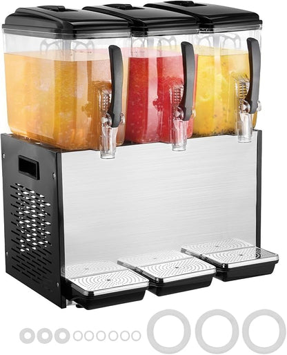 VEVOR Commercial Beverage Dispenser, 3 Tanks 12 L / 12.7 QT Per Tank Juice Dispenser, 370W Stainless Steel Ice Tea Drink Machine with 45°F-54°F Cooling Temperature, for Cold Drink Restaurant Bar Party - Image 9