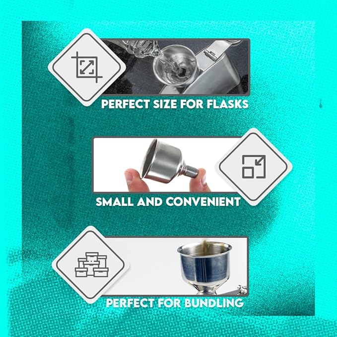 SE Stainless Steel Funnel for Flasks Bottles and Mini Bottles, Small Steel Drink Funnel for Filling Drinking Liquor Flask, Transferring Oil, Juice, Milk -HQ93 - Image 8