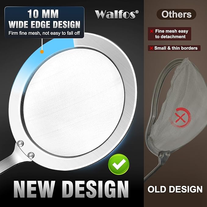 Walfos Skimmer Spoon,304 Stainless Steel Fine Mesh Strainer,Foam Strainer Oil Filter,Ultra Fine Mesh Strainer Perfect For Separation Of The Floating Foam,Fat,Set fo 2 - Image 2