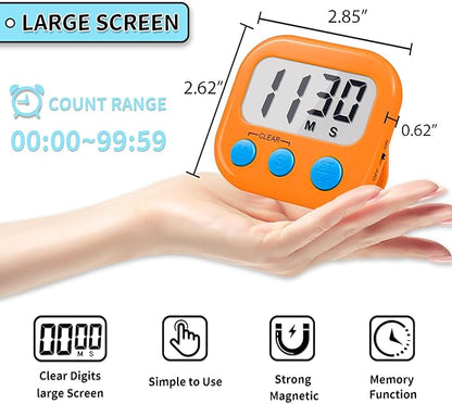 Timer for Kids Teachers Supplies Digital Kitchen Timers for Cooking Large Magnetic Classroom Timer 4Pack-Orange Green