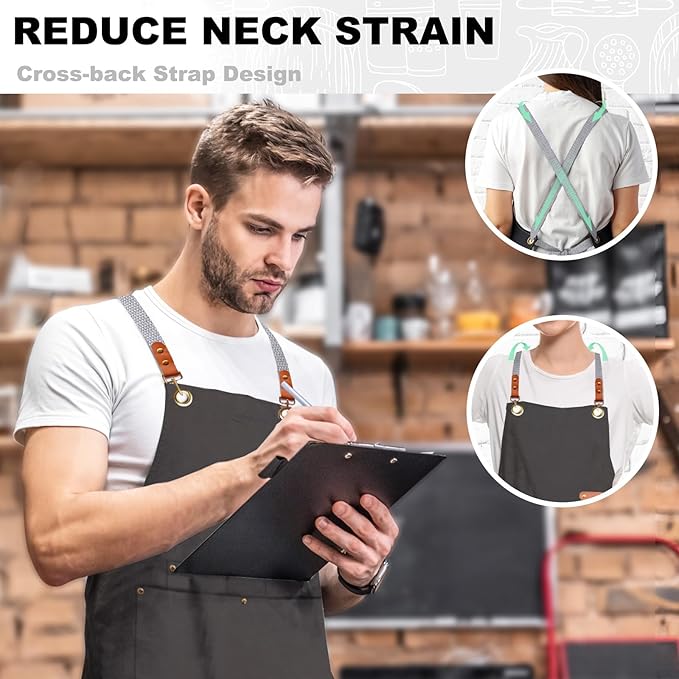 BeLuyi chef apron bib tool apron for man woman cross back straps with 4 pockets for kitchen cooking gardening baking working - Image 4