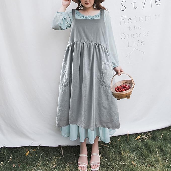Uaussi Cotton Linen Apron Cross Back Work Apron for Women with Pockets Pinafore Dress X Cross Halter Apron for Chef Gardening - Image 5