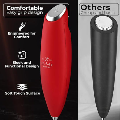 Zulay Kitchen Patented Tornado Triple Whisk Milk Frother with 4 Duracell Batteries – Handheld Foam Maker for Coffee, Lattes, Matcha & Hot Chocolate – Rich, Creamy Froth in Seconds - Cardinal Red - Image 4