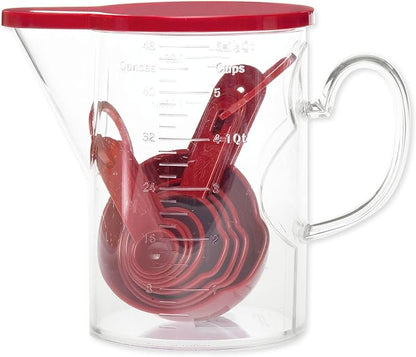 Measuring Cups and Measuring Spoons Set of 10 Pieces, Supreme Housewares Plastic Multi-Purpose Home Essentials Cooking, and Baking Tools BPA Free Dishwasher Safe for Liquid and Dry (Red) by SupremeHousewares