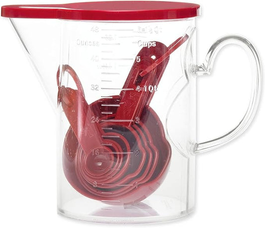 Measuring Cups and Measuring Spoons Set of 10 Pieces, Supreme Housewares Plastic Multi-Purpose Home Essentials Cooking, and Baking Tools BPA Free Dishwasher Safe for Liquid and Dry (Red) by SupremeHousewares