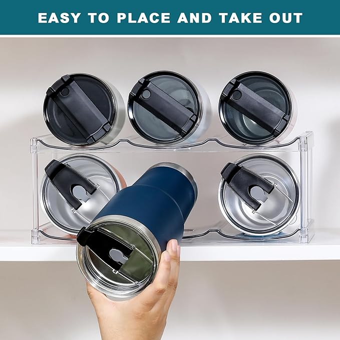 LARGER Compartment - Stackable Water Bottle Organizer Holder - for Stanley & Others' Large Tumbler - Clear Wine Rack, Cup Bottle Holder for Cabinet Home Countertop Fridge Pantry Shelf, 2 Tier Hold 6 - Image 8