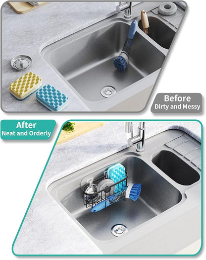 HapiRm Kitchen Sponge Holder for Sink - 2 Installation Methods Kitchen Sink Caddy Organizer with Unique M-Shaped, Rustproof Stainless Steel Sponge Caddy - Black（Large） - Image 6