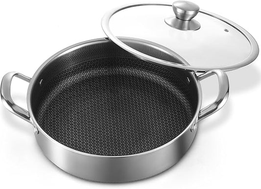 Toutrop Stainless Steel 7QT Saute Pan 14 Inch Deep Frying Pan with Lid Nonstick,Hybird Induction Cooking Pan,PFOA Free Cookware,Large Skillets