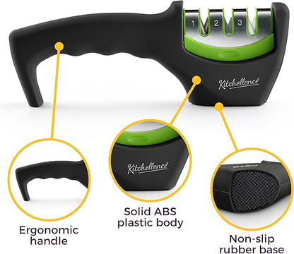 4-in-1 Kitchen Knife Accessories: 3-Stage Knife Sharpener Helps Repair, Restore and Polish Blades and Cut-Resistant Glove - Image 4