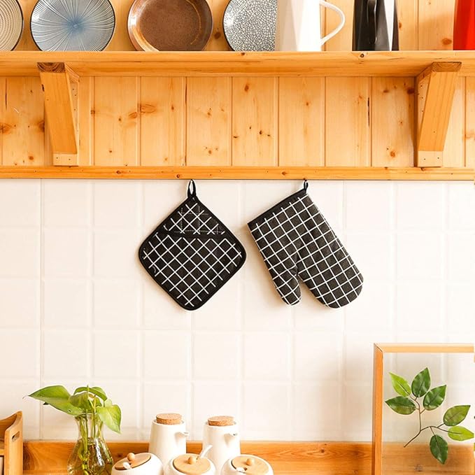 Oven Mitts and Potholders BBQ Gloves-Oven Mitts and Pot Holders with Recycled Infill Silicone Non-Slip Cooking Gloves for Cooking Baking Grilling (4-Piece Set,Black) - Image 7