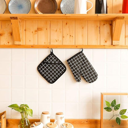 Oven Mitts and Potholders BBQ Gloves-Oven Mitts and Pot Holders with Recycled Infill Silicone Non-Slip Cooking Gloves for Cooking Baking Grilling (4-Piece Set,Black) - Image 7