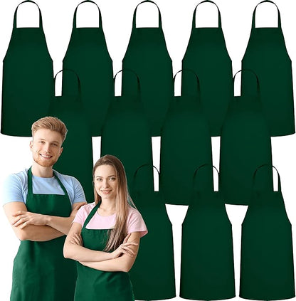 GREEN LIFESTYLE 12 Pack Professional Chef Apron – Grilling Aprons for Men, Waterproof Cooking Aprons for BBQ, Work or Restaurant Use, Kitchen Aprons for Women – Green, No Pockets by GreenLifeStyle