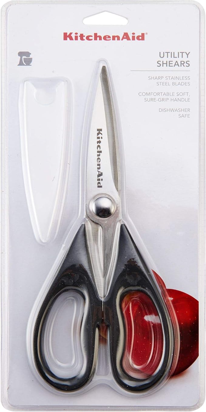 KitchenAid All Purpose Kitchen Shears with Protective Sheath for Everyday use, Dishwasher Safe Stainless Steel Scissors with Comfort Grip, 8.72-Inch, Black and Amazon Basics Multipurpose, Comfort Grip, PVD Coated, Stainless Steel Office Scissors, 3-Pac...
