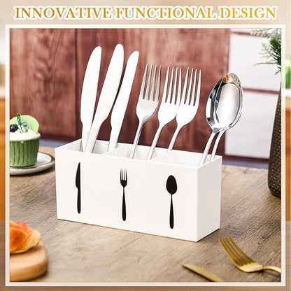 Suzile Acrylic Cutlery Storage Organizer Bin Silverware Caddy Countertop Knife Spoon and Fork Holder Kitchen 3 Section Tableware Storage Box for Cabinet Indoor Home Flatware Dining Room (White,M) - Image 4