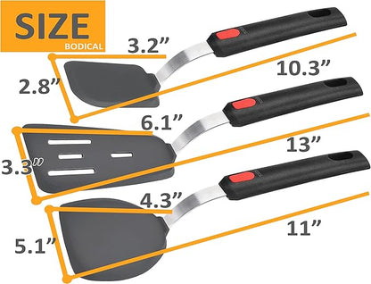 Set of 3, Silicone Spatula Turner,600°F Heat Resistant Cooking Spatulas for Nonstick Cookware, Large Kitchen Utensils BPA Free Rubber Spatula Set for Egg, Pancake, Fish, Burger - Image 7