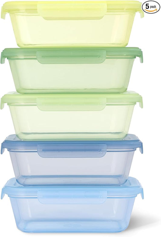 Ello Snap & Nest 10-Piece 4.5 Cup Plastic Meal Prep Set, Reusable Food Containers for Healthy Eating, Freezer, Dishwasher Safe, Seafoam