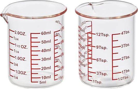 High Borosilicate Glass Measuring Cup-V-Shaped Spout，Glass Measuring Beaker for Kitchen or Restaurant, Easy to Read, 60 ML (2 Oz)-Pack of 2 by AckersBORO33