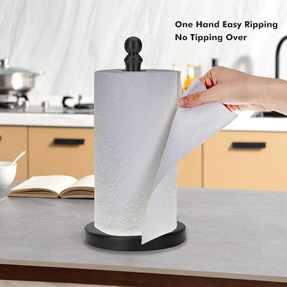 Paper Towel Holder Countertop, Standing Paper Towel Roll Holder for Kitchen Bathroom, with Weighted Base for One-Handed Operation (Black) - Image 2