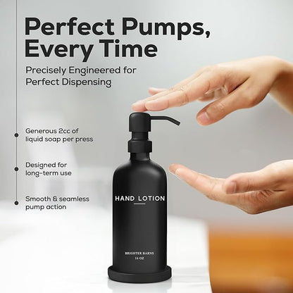 Black Glass Lotion Dispenser with Pump by Brighter Barns - Hand Lotion Dispenser Bathroom Set & Tray - Modern Bathroom Decor in Airbnb, Apartment Rental Properties, Guest House, Hotel Lobby (Black) - Image 4