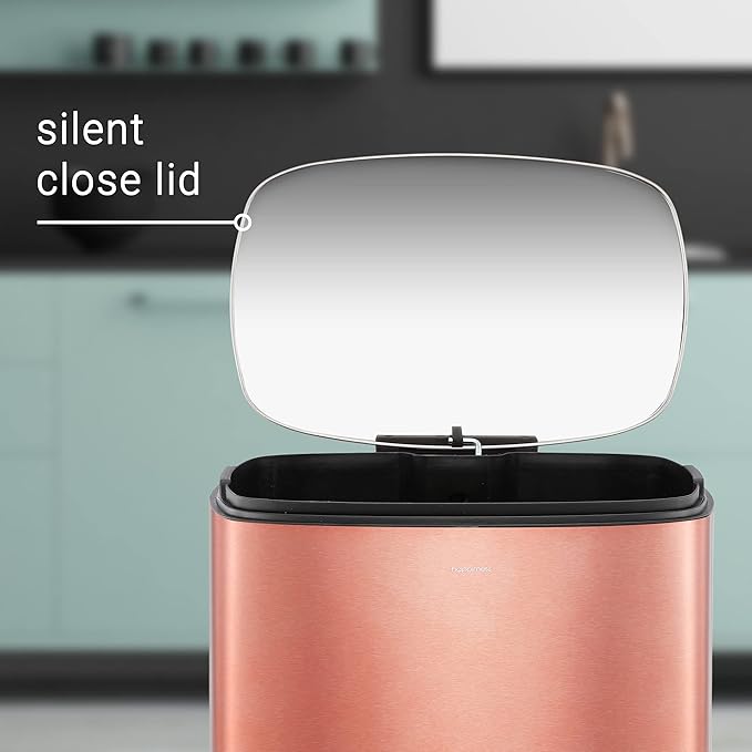 happimess HPM1006D Connor Rectangular 13-Gallon Trash Can with Soft-Close Lid and Free Mini Trash Can, Fingerprint Resistant, Modern, Minimalistic for Home, Kitchen, Office, Bathroom, Rose Gold - Image 8