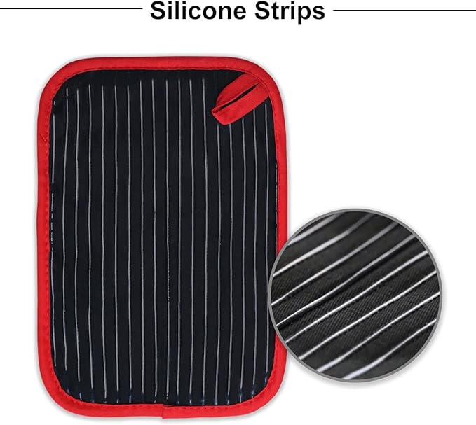 Hot Pads for Kitchen, Potholders for Kitchen Heat Resistant, Heavy Duty Pot Holders with Pockets Non Slip, Pure Cotton and Terrycloth Lining Pot Holders Set of 2, Black - Image 6