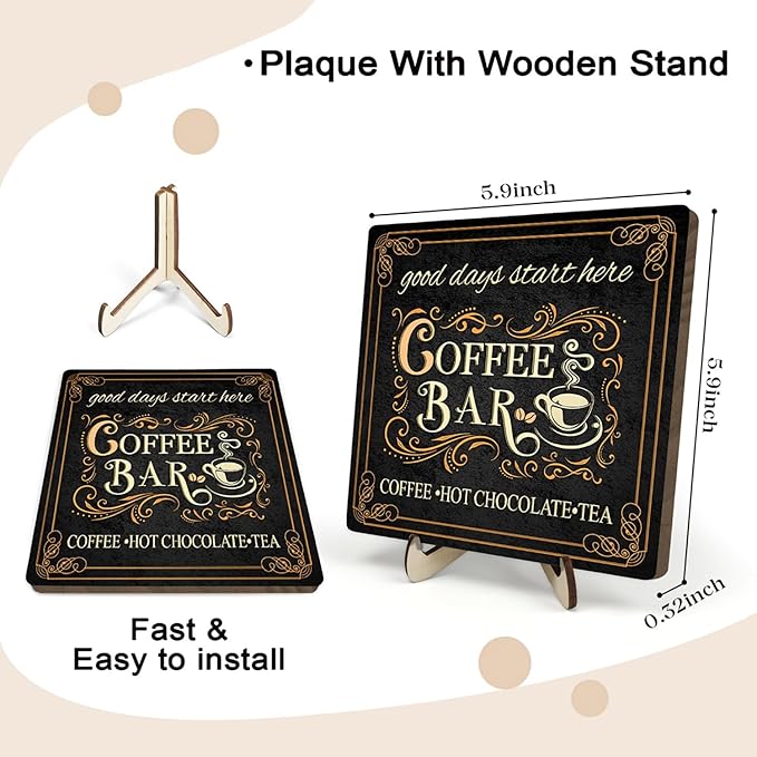 Vintage Coffee Bar Decor Sign,Rustic Wooden Plaque for Java Station, Kitchen,Cafe or Tea Corner, Funny Jave Gift for Coffee Lovers (Black, 5.9x5.9inches) - Image 2