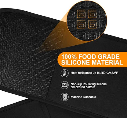 AUAUY Black Double Oven Mitts, 250°C/482°F Heat Resistant BBQ Mittens with Ropes, Silicone Non-Slip Design Kitchen Mittens, Cooking Glove Top Kitchen Gadgets for Cooking Baking Grilling - Image 3