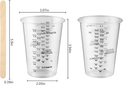 50PCS Resin Epoxy Mixing Cups, DQELFA 8oz Clear Plastic Paint Measuring Cups with 50pcs Wooden Stirring Sticks for Epoxy Resins, Mixing Paint, Pigments, Resins - Image 2