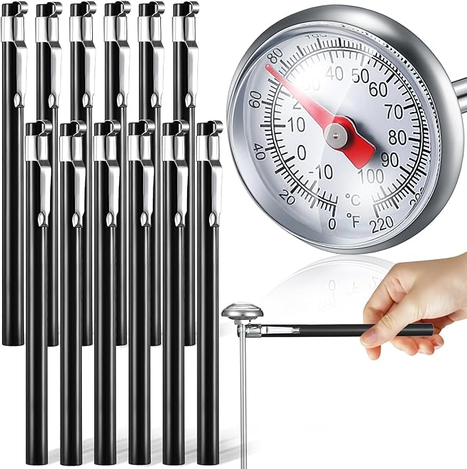 Xuhal 12 Pcs Stainless Steel Kitchen Thermometer with 5 Inch Long Stem 1 Inch Dial Thermometer Milk Frothing Food for Oven Probe Meat Grill BBQ Cooking Chocolate Water (Black) by Xuhal