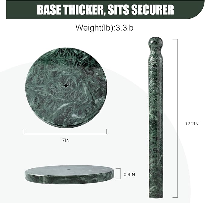 Koville Italian Natural Marble Paper Towel Holder Countertop, Genuine Stone Paper Towel Holder Stand for Kitchen Storage, for Standard or Jumbo-Sized Rolls(Alpi Green) - Image 3
