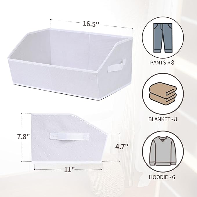 Homsorout Closet Baskets for Shelves Trapezoid - Decorative Storage Baskets with Handle, Closet Bins for Organization, Shelf Storage Bins for Clothes, Books, Home, Office, 10 Pack, White - Image 2