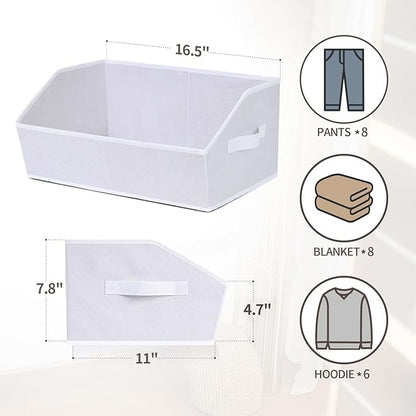 Homsorout Closet Baskets for Shelves - Decorative Storage Baskets with Handle, Trapezoid Closet Bins for Organization, Shelf Storage Bins for Clothes, Books, Home, Office, 8 Pack, White - Image 2