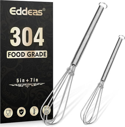 Eddeas Mini whisk, Small Whisk 2 Pieces, 5in and 7in 304 Stainless steel Wire Whisk for Whisking, Beating, Mixing Sauces, Blending Ingredients by Eddeas